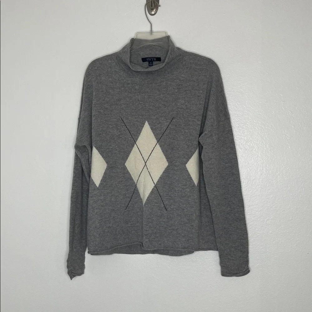 SWTR Gray Fine Wool & Cashmere Mock Neck Fair Isle Sweater Size Medium